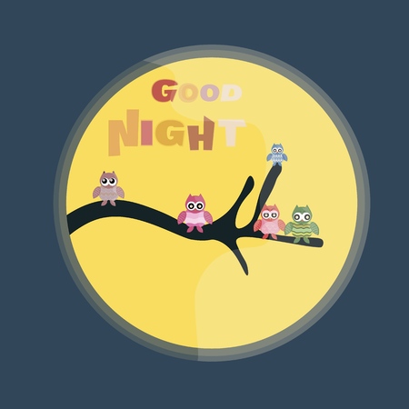 Loving cute owls sitting on branch tree vector illustration.のイラスト素材