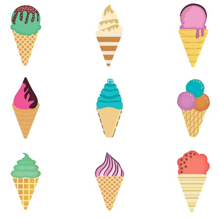 Set Ice cream vector illustration. Ice cream watered with chocolate and vanilla.のイラスト素材