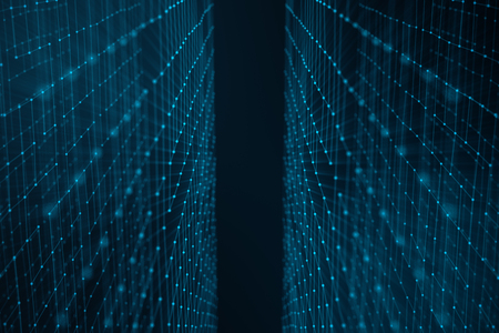 Abstract background of lines and dots, low poly mesh. Concept cloud internet connections technology connections. The current example of artificial intelligence concepts of the future. 3D illustrationの写真素材