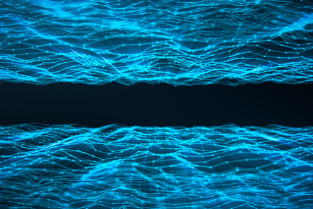Abstract background of lines and dots, low poly mesh. Internet connections technology. Concept of neural connections transmitting signals between artificial neural connections. 3D illustrationの写真素材