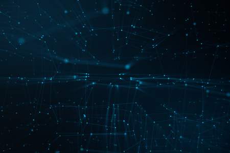 Abstract background of lines and dots, low poly mesh. Internet connections technology. Concept of neural connections transmitting signals between artificial neural connections. 3D illustrationの写真素材