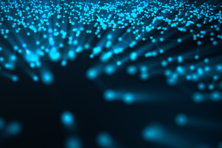 Abstract background of lines and dots, low poly mesh. Internet connections technology. Concept of neural connections transmitting signals between artificial neural connections, 3D illustrationの写真素材