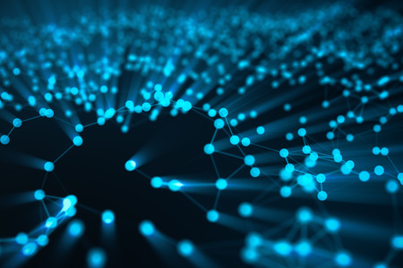 Abstract background of lines and dots, low poly mesh. Internet connections technology. Concept of neural connections transmitting signals between artificial neural connections, 3D illustrationの写真素材