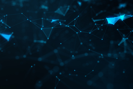 Abstract background of lines and dots, low poly mesh. Internet connections technology. Concept of neural connections transmitting signals between artificial neural connections, 3D illustrationの写真素材