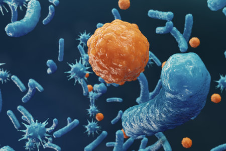 3D illustration Virus backgorund. Viruses influenza, hepatitis, AIDS, E. coli, colon bacillus....