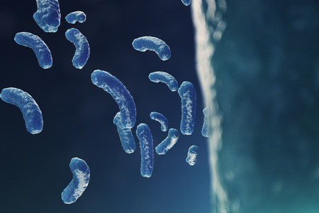 Abstract background virus. The concept of science and medicine, reducing immunity in the body. Influenza virus, hepatitis virus, cells that infect the living organism. 3d illustrationの写真素材