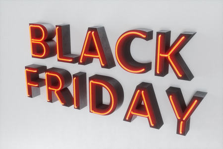 Black Friday - Friday with a big sale. Sales, joy, success Neon Red banner, discounts, 3D illustrationの写真素材