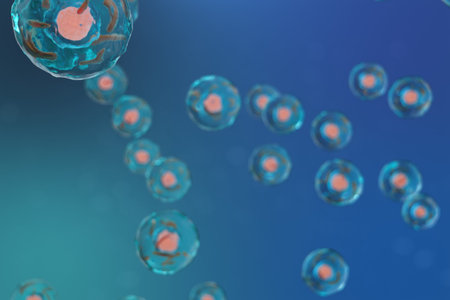 3D illustration cell of a living organism, scientific concept. Illustration on a blue background....