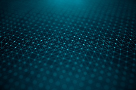 Data technology, abstract global network. Global connecting, network connection dots and lines on blue background. Transfer of big data consisting of connected points with lines, 3D illustrationの写真素材