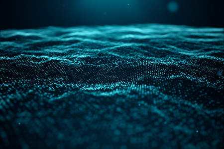Abstract data technology. Digital landscape with particles, dots. Cyberspace technology. Wavy surface consisting of points - transferring big data. 3D illustrationの写真素材