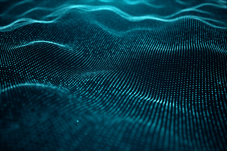 Abstract data technology. Digital landscape with particles, dots. Cyberspace technology. Wavy surface consisting of points - transferring big data. 3D illustrationの写真素材