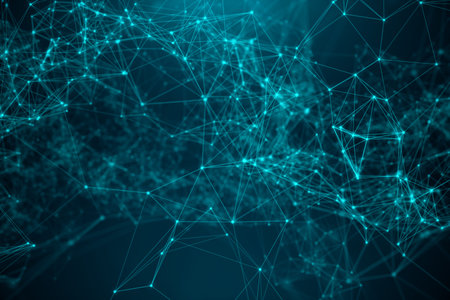 Abstract transfer big technology. Digital landscape with Global connecting, low poly network...