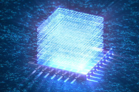AI - artificial intelligence concept. Hologram above CPU. Machine learning. Central Computer...