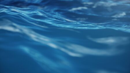 Sea wave low angle view. Ocean water background. Sea or ocean wave close-up view. Beautiful blue clean water. 3D renderingの写真素材