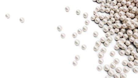 Pile of pearls. Background of the plurality of beautiful pearls. Gems, womens jewelry, nacre beads. Background For your banner, poster, logo. Beautiful shiny sea pearl. 3d renderingの写真素材