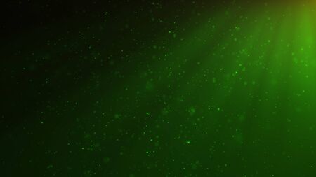 Abstract particles background of shining, sparkling green particles. Beautiful green floating dust particles with shine light. 3D Renderingの写真素材