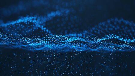 Abstract background of shining particles, digital wave, sparkling blue particles. Beautiful blue floating particles with shine light. 3D Renderingの写真素材