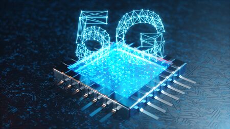 5G wireless high-speed mobile Internet. Technology concept. High speed internet. Concept smartphone internet connection technology on circuit board. Abstract internet connection. 3D Illustrationの写真素材