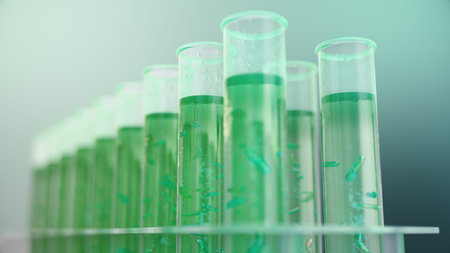 3D Illustration biofuel oil research in the laboratory, biofuel concept. Bacteria in the liquid...