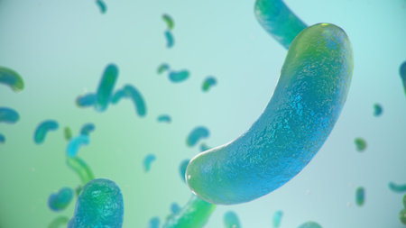 Rod-shaped bacteria, bacteria in intestines living organism as necessary element or causative agent...