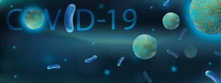 Coronavirus disease. COVID-19 viruses that cause harm to a living organism. Infectious micro virology. Flu infection. Banner. 3d illustrationの写真素材