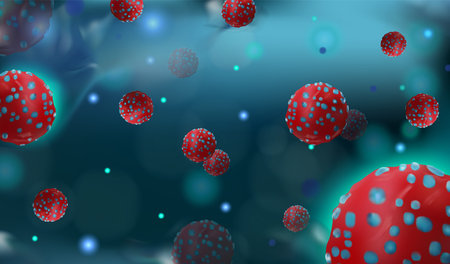 COVID-19 viruses that cause harm to a living organism. Microscopic view viruses floating in a...