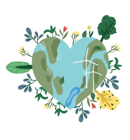 Nature as a source of energy for man. The concept of nature conservation and ecology. Minimalist illustrations suitable for social posters, cards, logos, banners. Vector illustrationのイラスト素材