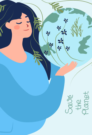 Human hands embracing the Earth with care, embodying the go green philosophy, promoting environmental consciousness and the safeguarding of ecosystems. World Water day and earth day. Vector.のイラスト素材