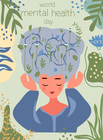 Mental Health Awareness Day, a global event that aims to understanding and reduce stigma surrounding mental health.Mental illness can have a profound impact on a persons feelings, thoughts, actionsのイラスト素材