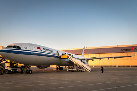 Dalien, China - October 2017: Air China Boeing aircraft landed at Dalien airport in China. AirChina...