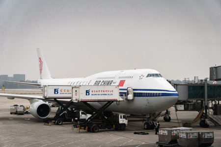 Beijng, China - October 2017: Air China Airbus aircraft landed at Beijing airport in China. Air...