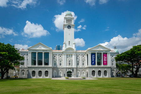 Singapore - January 2019: Victoria Theatre and Concert Hall in Singapore city center. It is located...