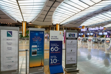 Singapore - January 2019: Singapore Airlines check-in counter in Singapore Changi Airport.  Singapore Airlines is one of the largest airlines in the world.