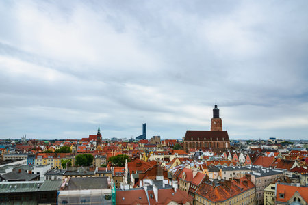 Wroclaw city aerial view in summer. Aerial city view including the old town center of Wroclaw,...