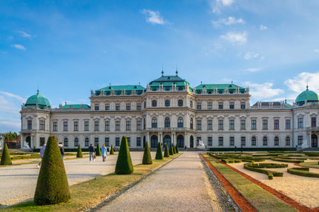Vienna, Austria - March 2020: Belvedere palace and park - a popular historical architecture for...