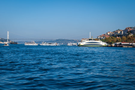 Bosphorus in Turkey, the Strait of Istanbul, view with the Bosphorus Bridge, known officially as the...