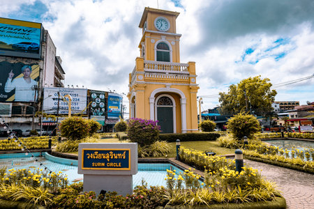 Phuket Town Clock Tower in the roundabout in Phuket Town center, Thailand