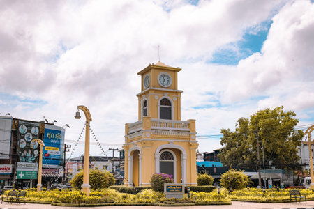 Phuket Town Clock Tower in the roundabout in Phuket Town center, Thailand
