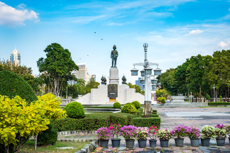 Lumpini park view in Bangkok city center area. Lumphini park is a popular park public space for...