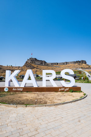 Kars Castle and monument for tourists in the center of Kars, Turkey.