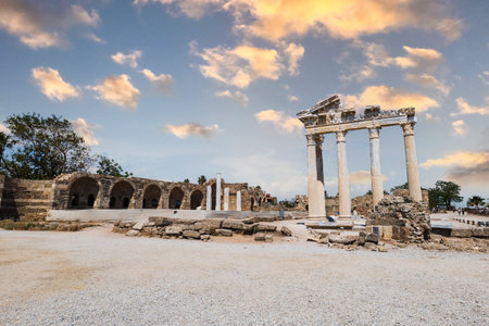 Apollo temple ruins in Side near Antalya, Turkey. Side is a popular tourist resort and the Apollo...