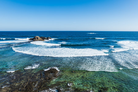 Lombok, Indonesia, Beach ocean view landscape. Lombok is an island in West Nusa Tenggara province,...
