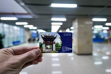 Hanoi, Vietnam - 01.15.2024: Hanoi Metro ticket card. The Hanoi Metro is a rapid transit system in...
