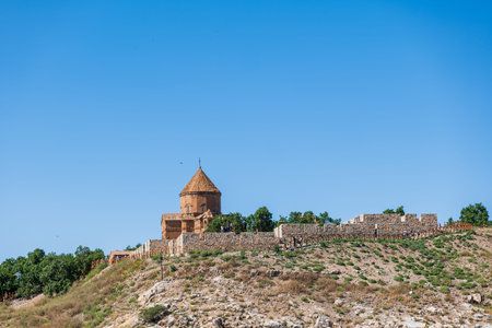 Akdamar Island in Van Lake with The Armenian Cathedral Church of the Holy Cross, a famous historic...