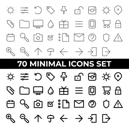 set of vector line icons for web and mobile design, universal outline pictogramsのイラスト素材