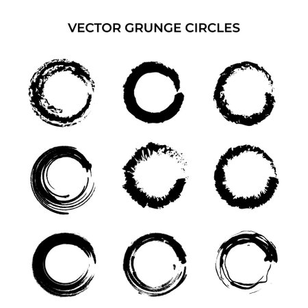 Set of grunge circle brush strokes. Vector illustration. Black and white.のイラスト素材