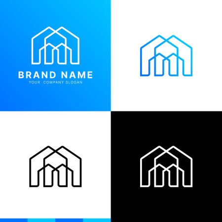Read estate house logo. Set line House icon isolated on black and white background. Home symbol. Vector logo designのイラスト素材