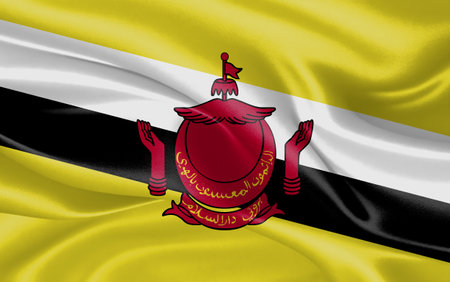 3d waving realistic silk national flag of Brunei. Happy national day Brunei flag background. close upの写真素材