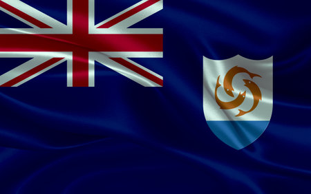 3d waving realistic silk national flag of Anguilla. Happy national day Anguilla flag background. close upの写真素材