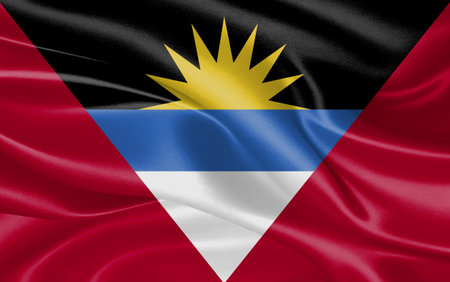 3d waving realistic silk national flag of Antigua and Barbuda. Happy national day Antigua and Barbuda flag background. close upの写真素材